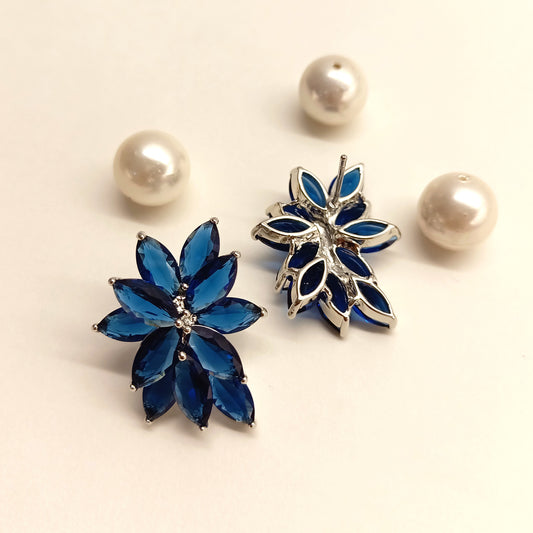 Payal Blue Sapphire Floral American Diamond Silver Plated Earrings