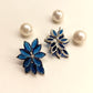 Payal Blue Sapphire Floral American Diamond Silver Plated Earrings