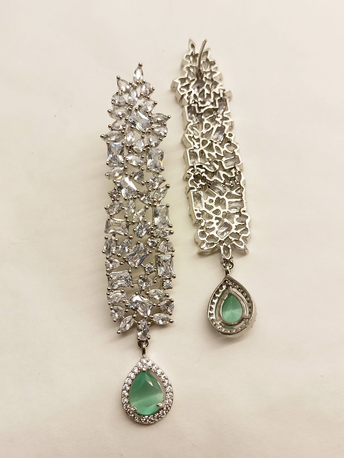 Ghazal Long Silver American Diamond Earrings