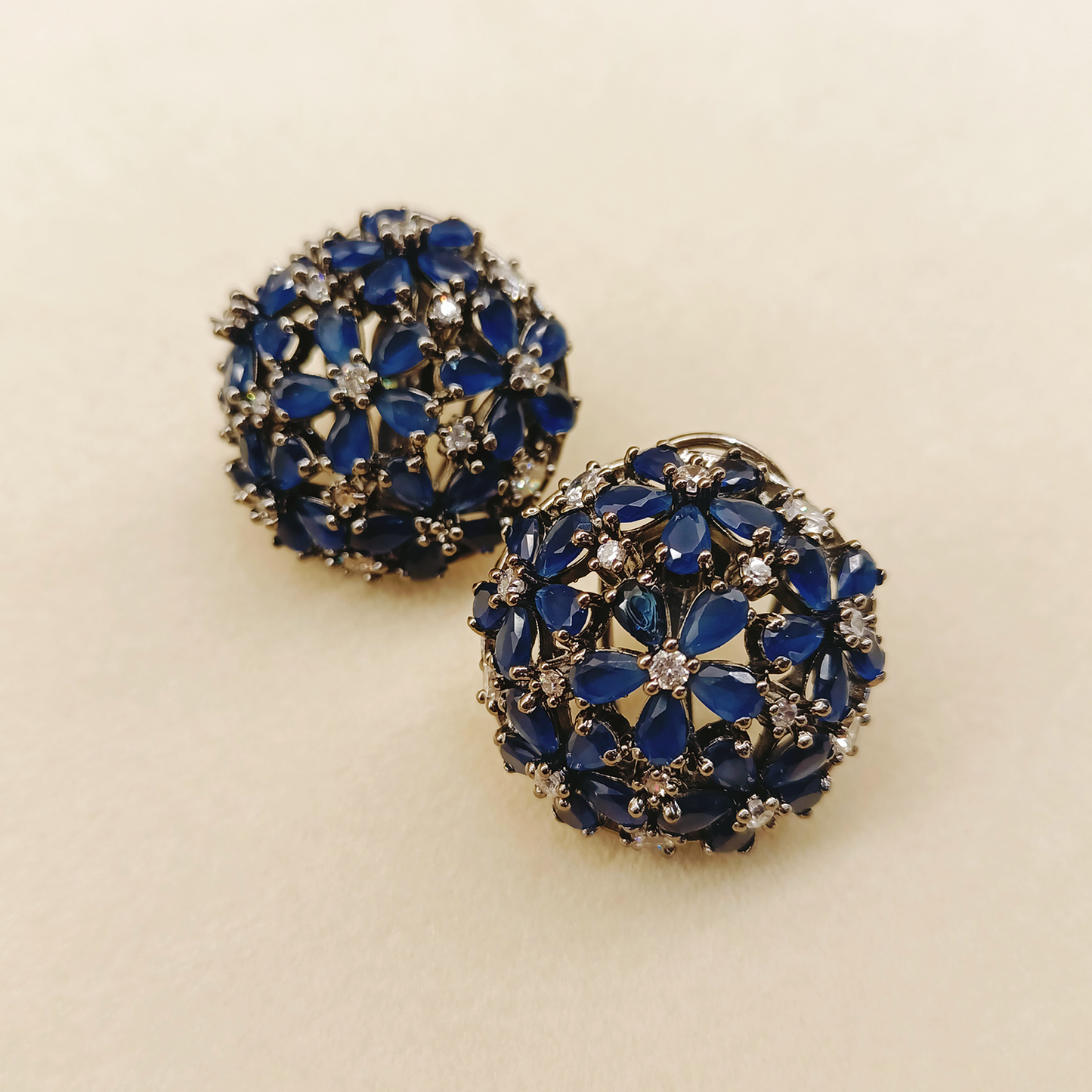 Kiran Blue Sapphire Rhodium Plated Victorian Tops