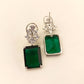 Pratima Green Emerald American Diamond Silver Plated Earrings