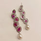 Pihu Ruby American Diamond Silver Plated Pearl Work Earrings