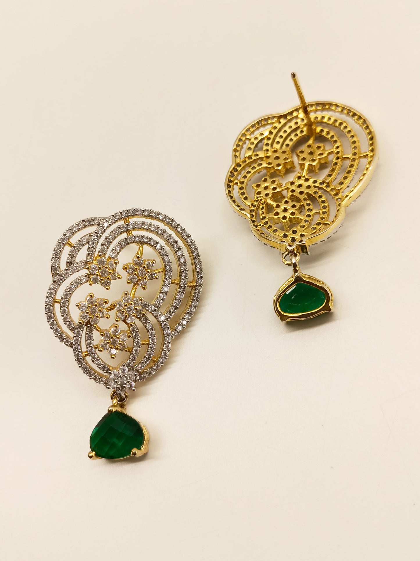 Maitri Gold Plated American Diamond Earring With Green Stone