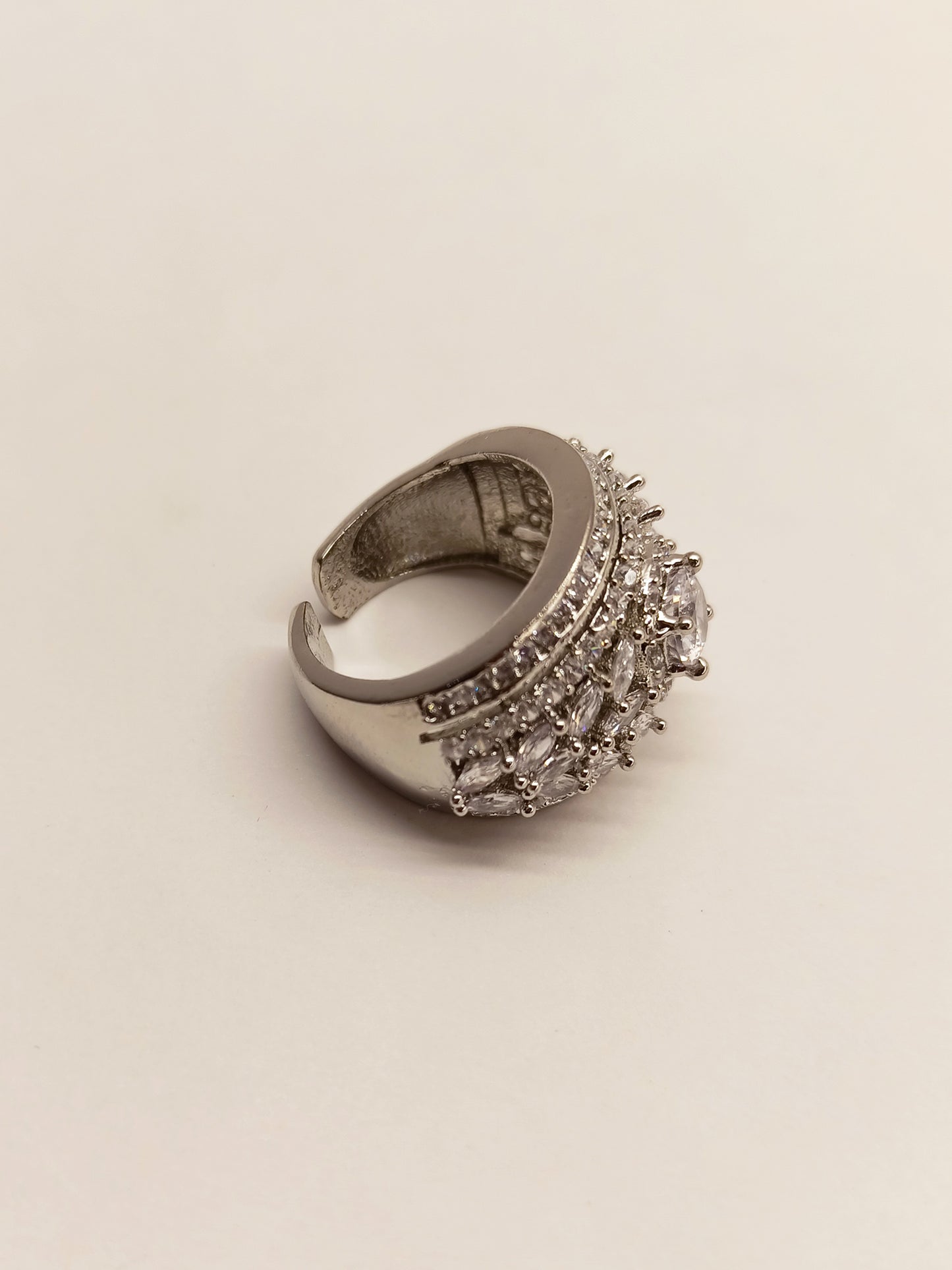 Nilshikha Silver American Diamond Ring With Marquise Stone