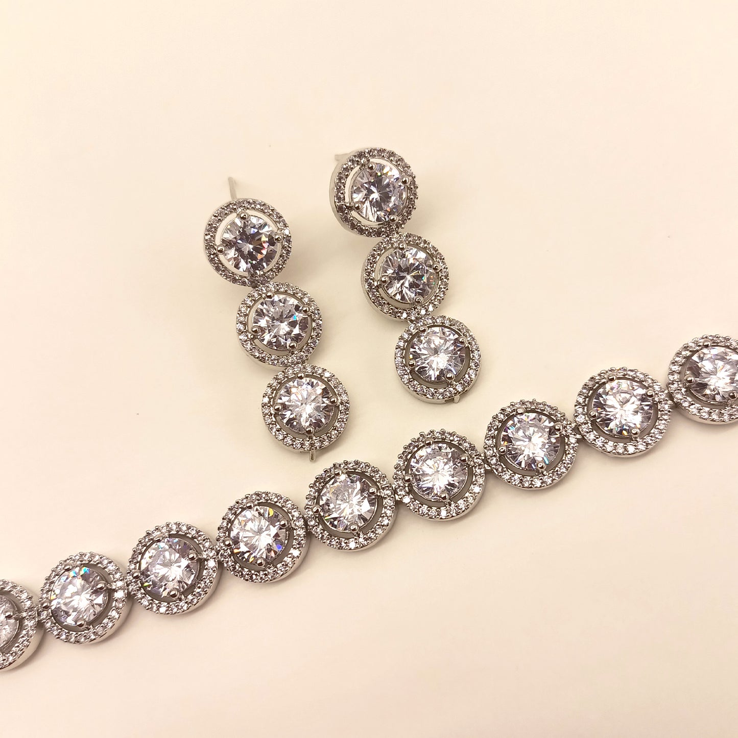 Shahida Silver Plated Semiprecious White Stone American Diamond set