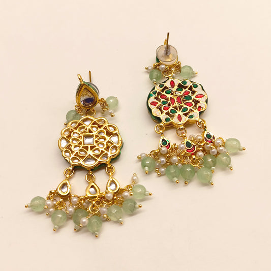 Samiksha Mint Green Beads Kundan Earrings