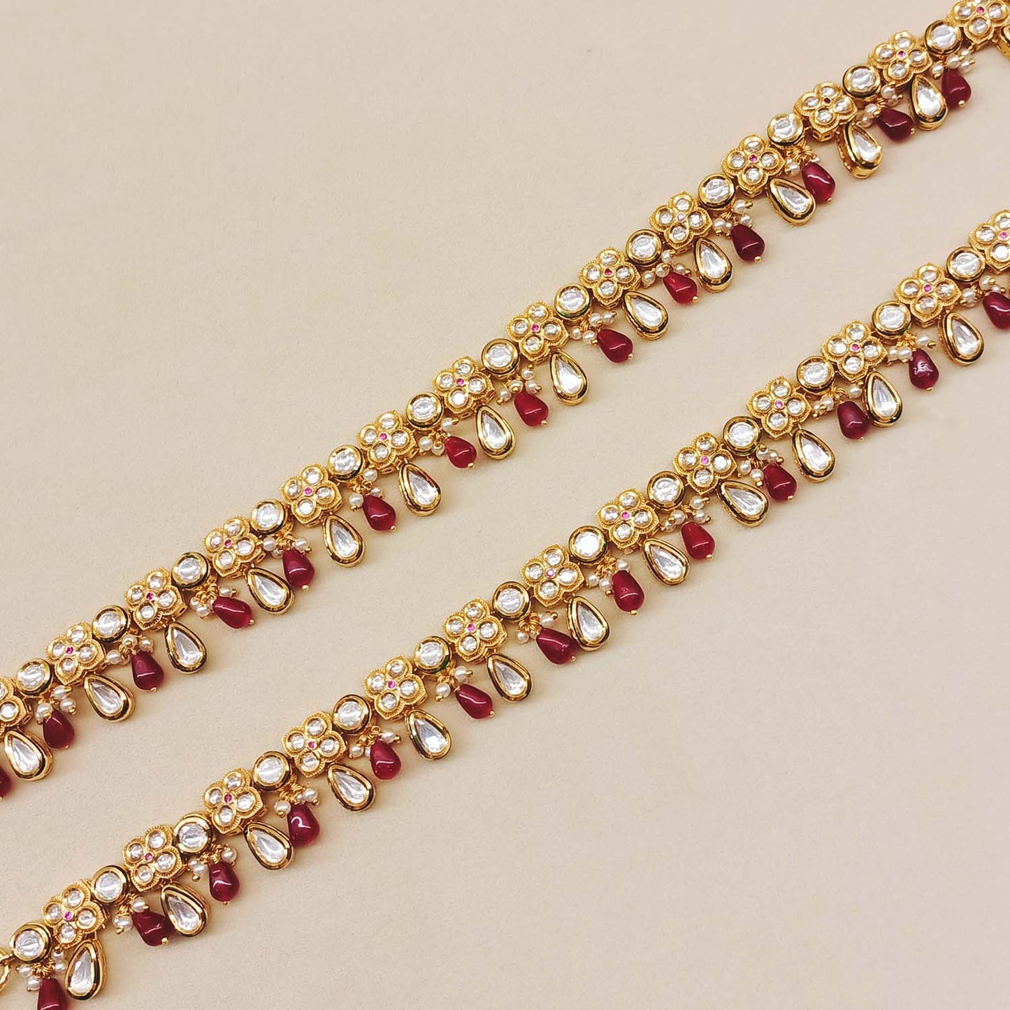 Nupoor Ruby Gold Plated Kundan Anklet