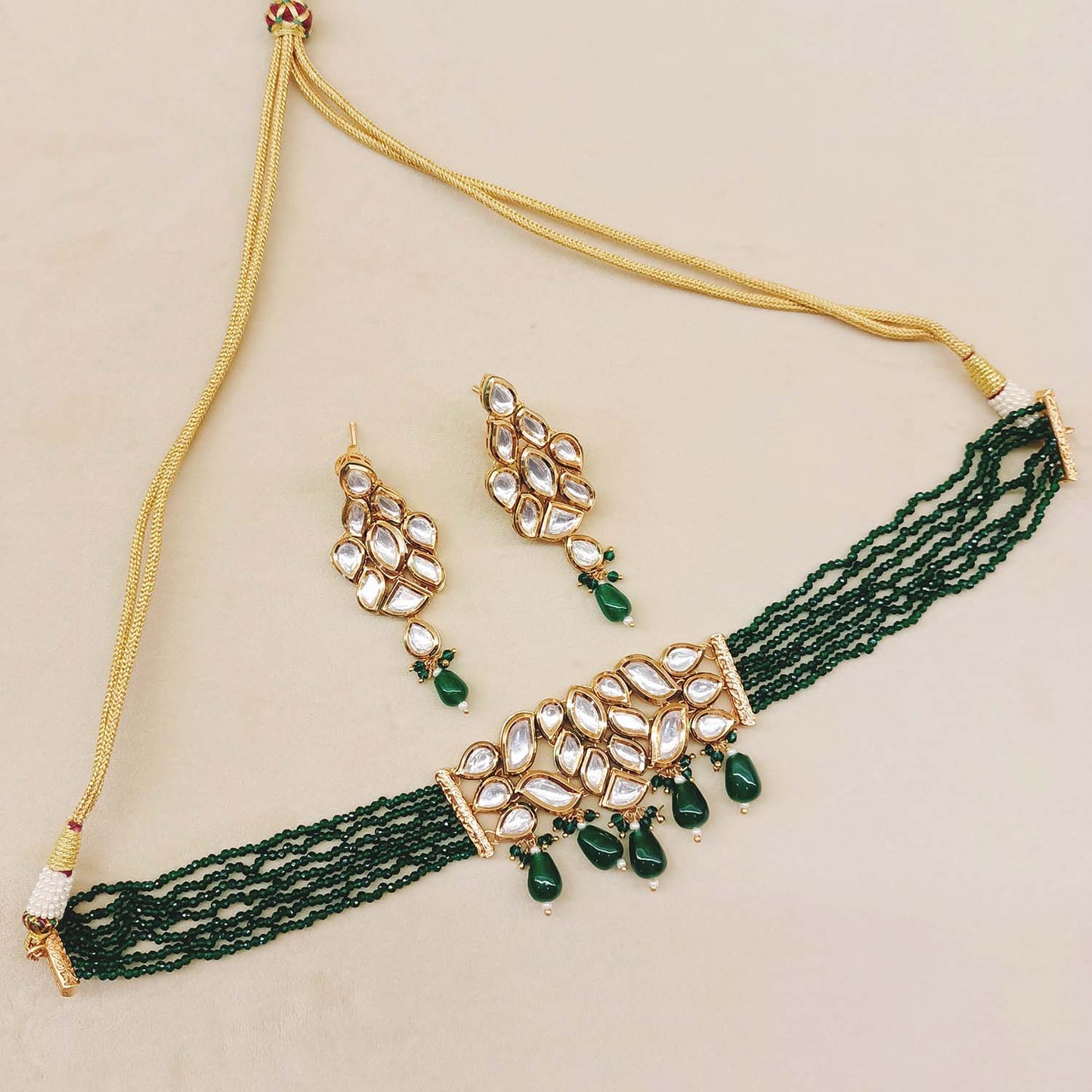 Muskaan Kundan Choker With Green Beads