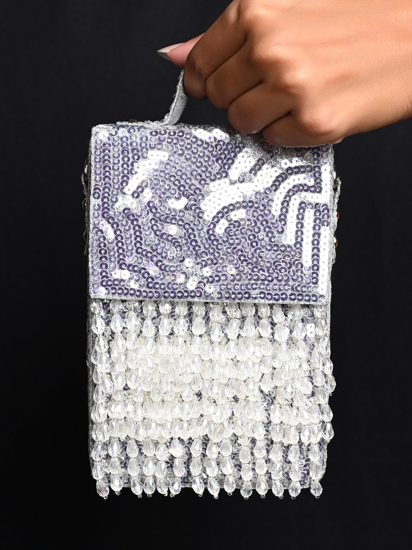 Aarzu Silver Sequence Box Style Clutch