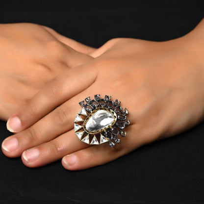 Gunjan Diamonds Rhodium & Silver Plated Victorian Ring