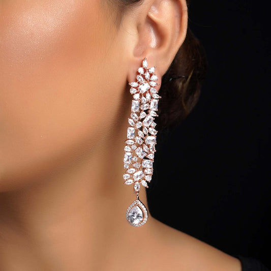 Daksha Rose Gold Plated White Diamond Earrings
