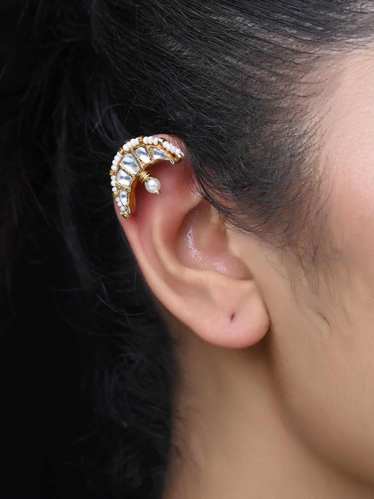 Bhavika White Gold Plated Kundan Ear Cuff