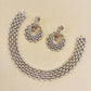 Ayesha Broad Real Looking Diamond Silver Plated Necklace Set