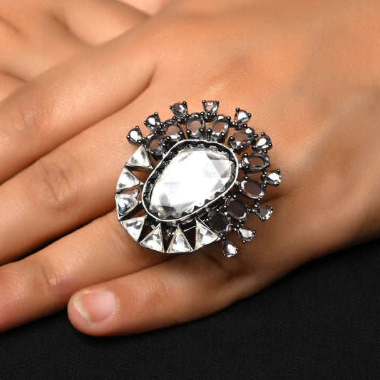 Gitika Diamonds Rhodium Plated Victorian Ring