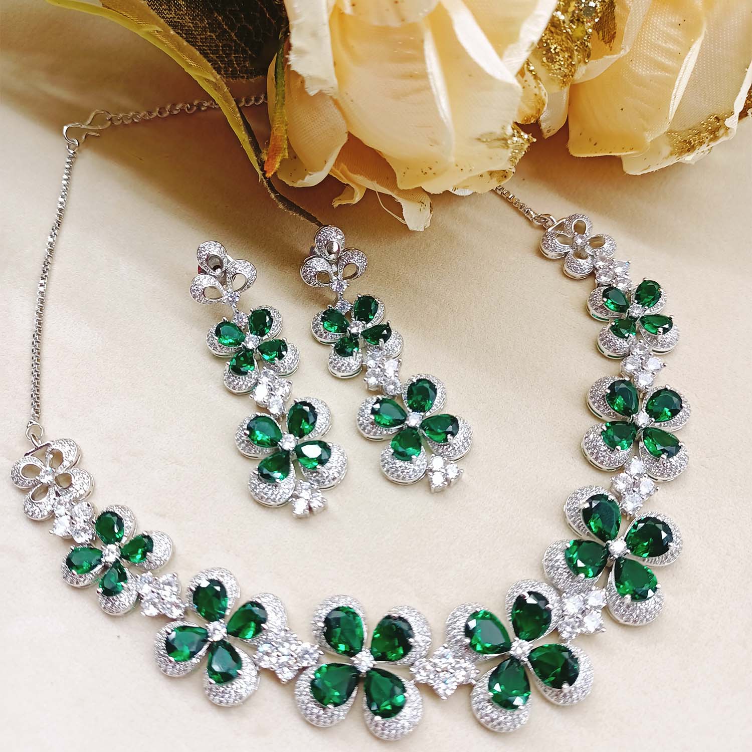 Green Diamond Jewellery Set for Sale Online | SAV JEWELS