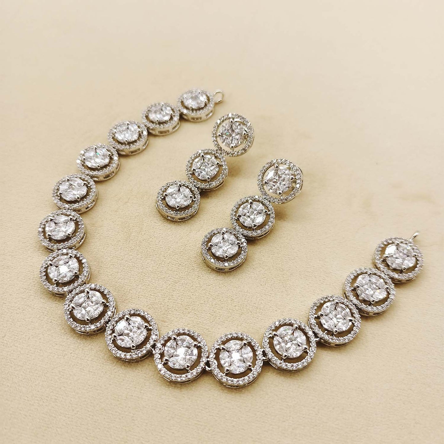 Kaaynaat Diamond Neck Line Silver Plated Necklace Set