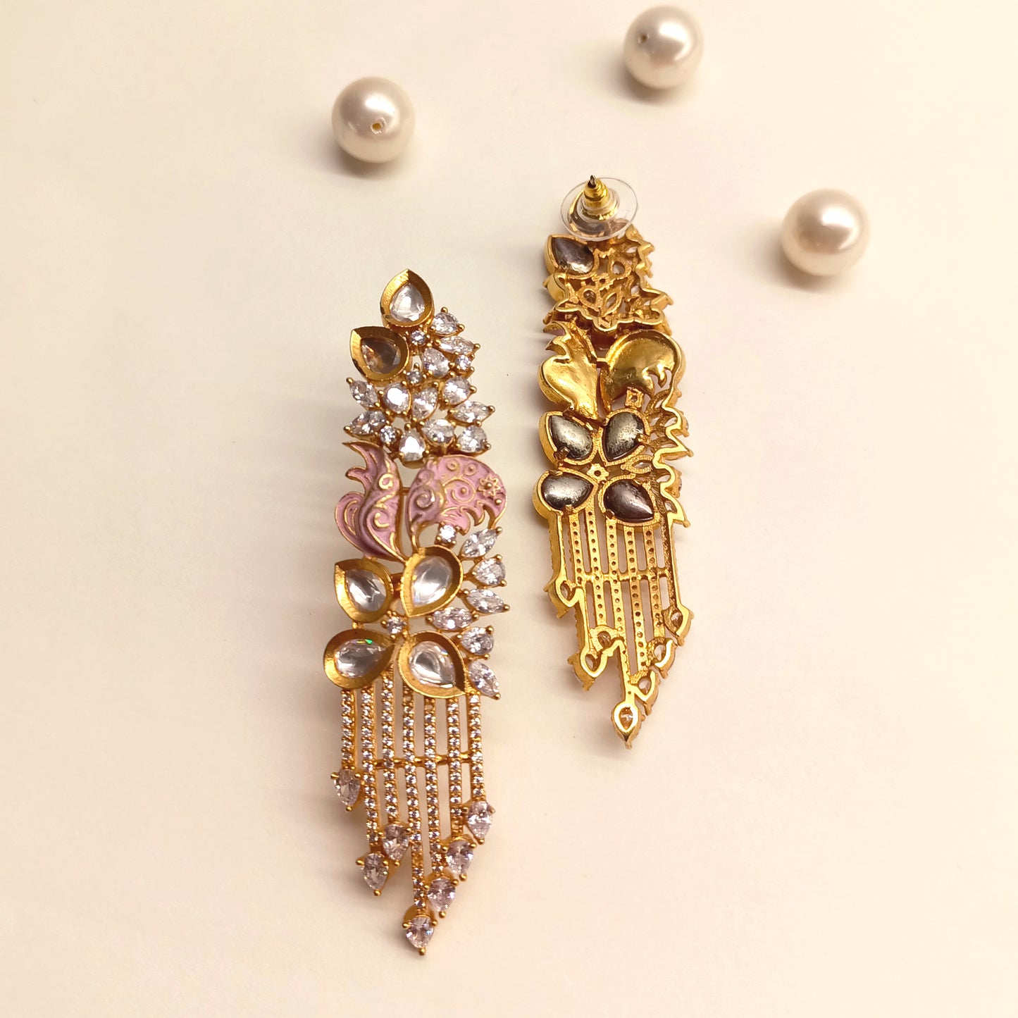 Pinky Pink Diamond Work Gold Plated Earrings