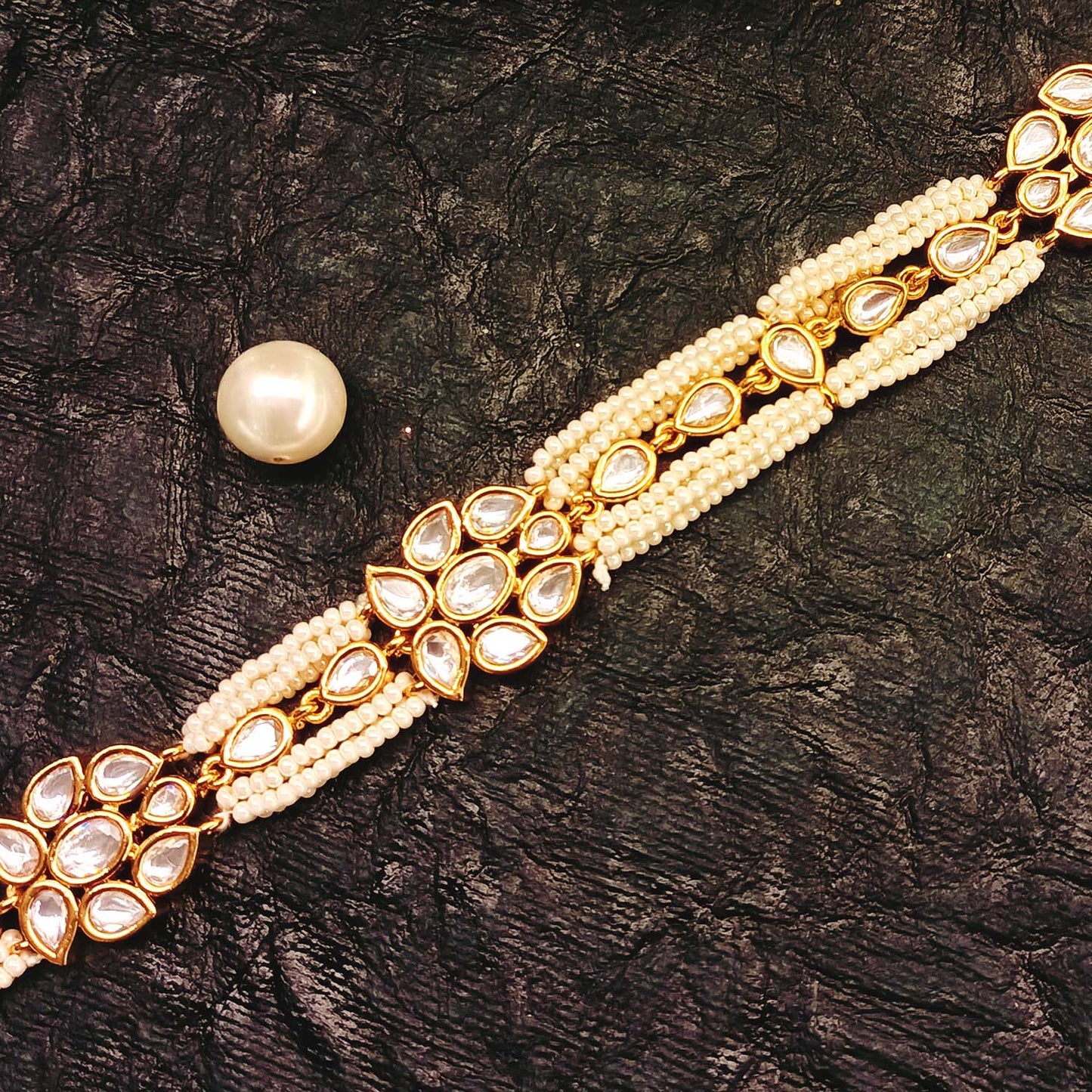 Shamita Pearls White Gold Plated Kundan Sheesh Phool