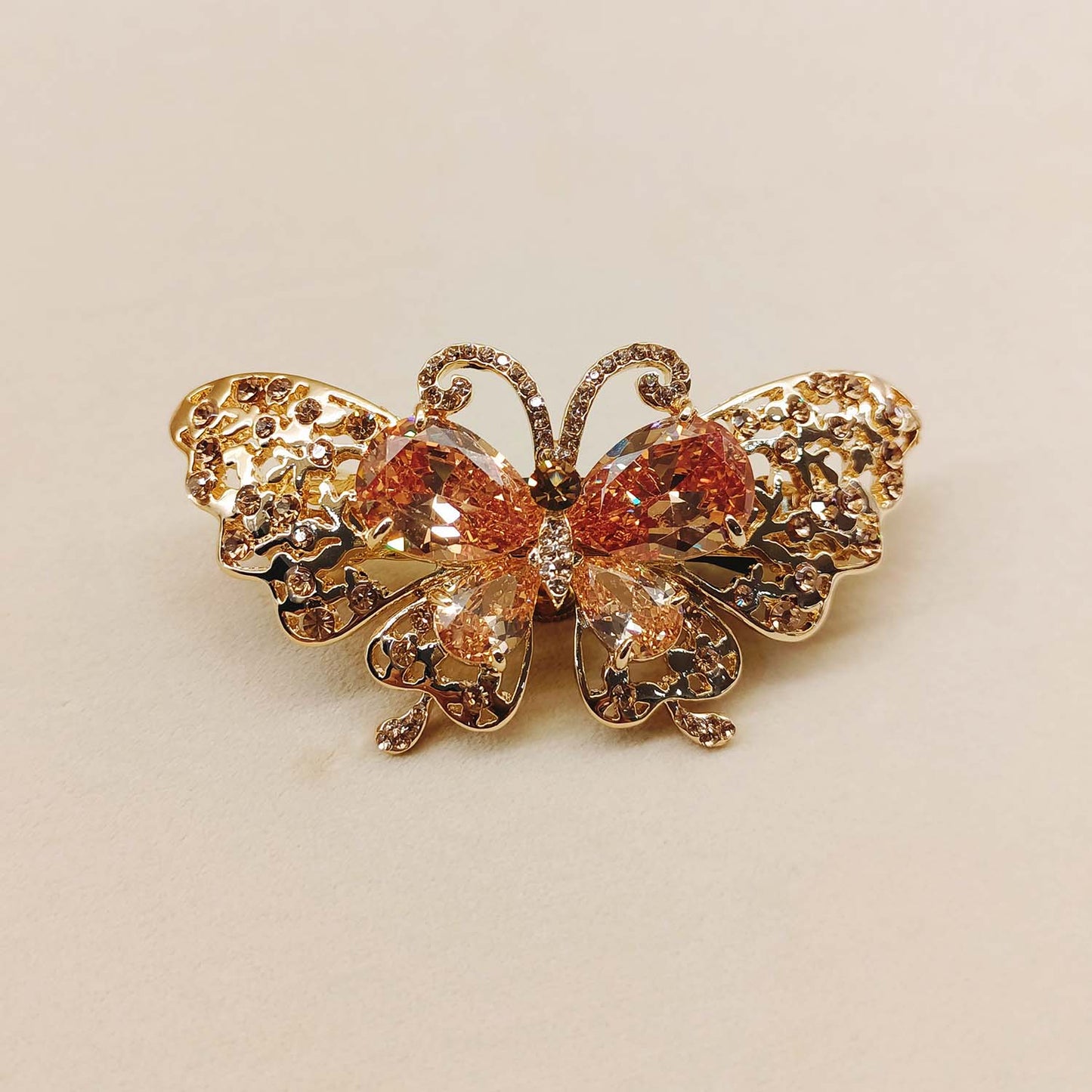 Shruti Copper Diamond Stone Gold Plated Butterfly Hair Clip