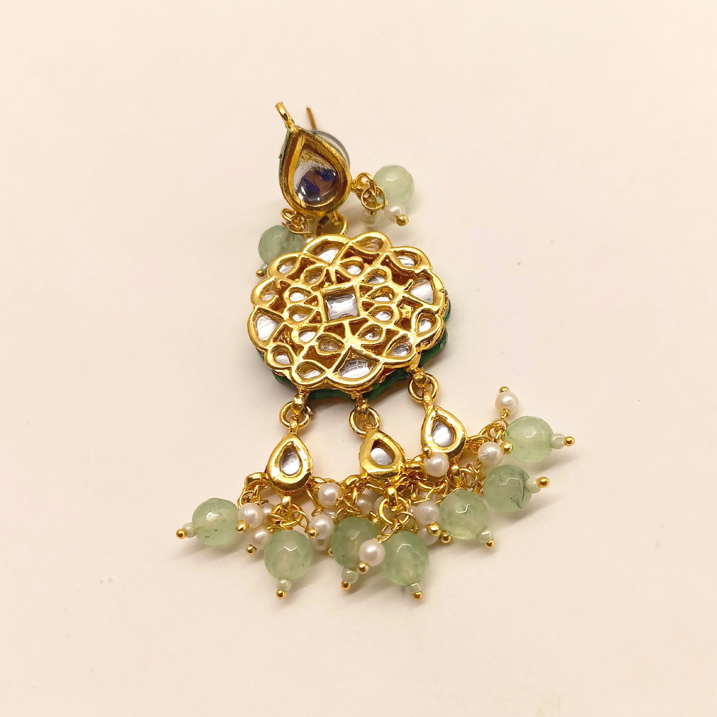 Samiksha Mint Green Beads Kundan Earrings