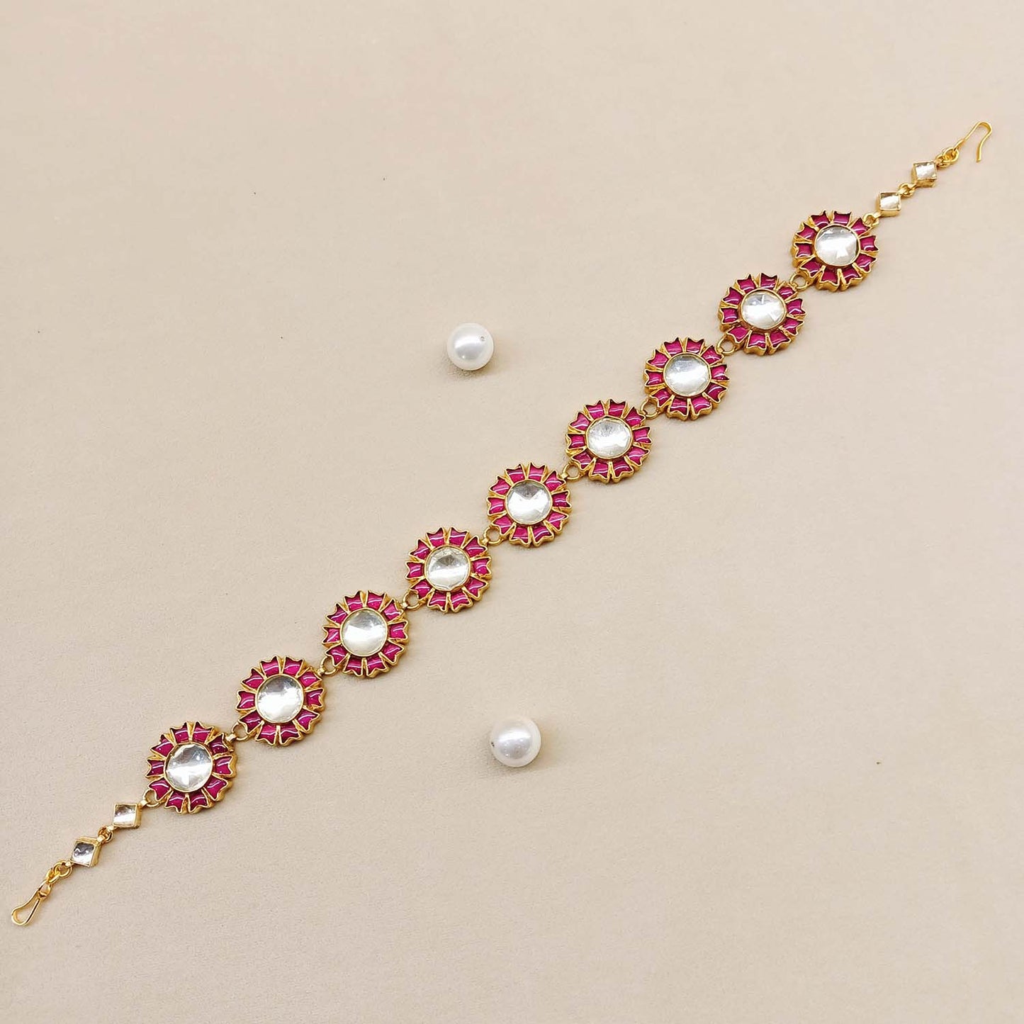 Shashi Rose Pink Gold Plated Kundan Sheesh Phool