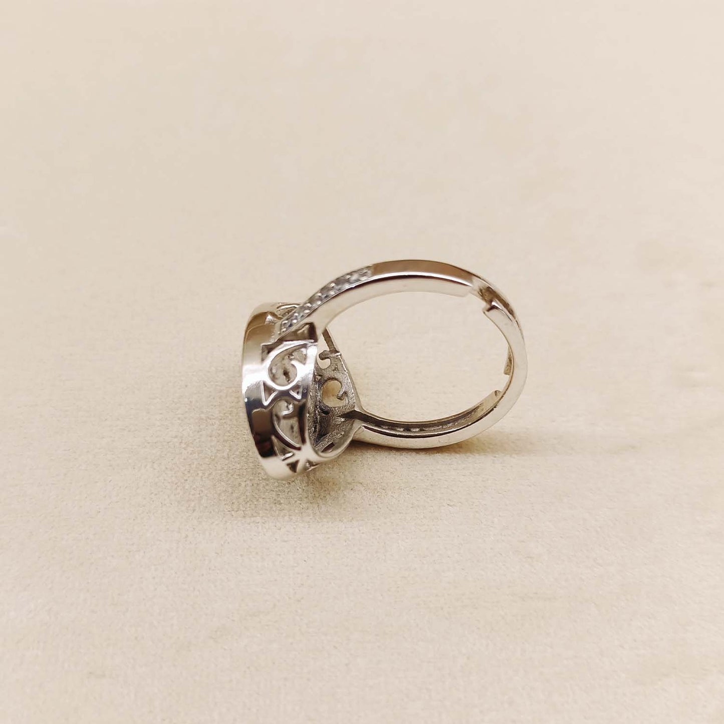 Hyma Diamond Stoned Rhodium Plated Victorian Ring