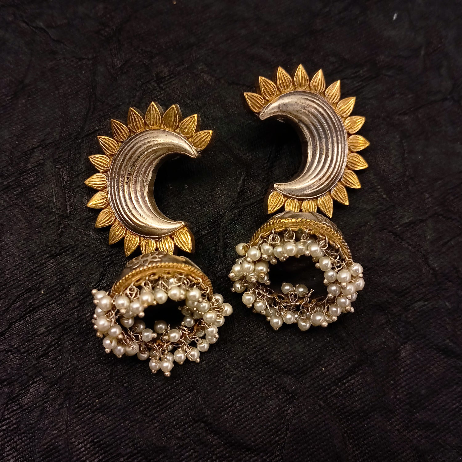 Big Dual Toned Oxidised Silver Chandbali Earrings | FashionCrab.com