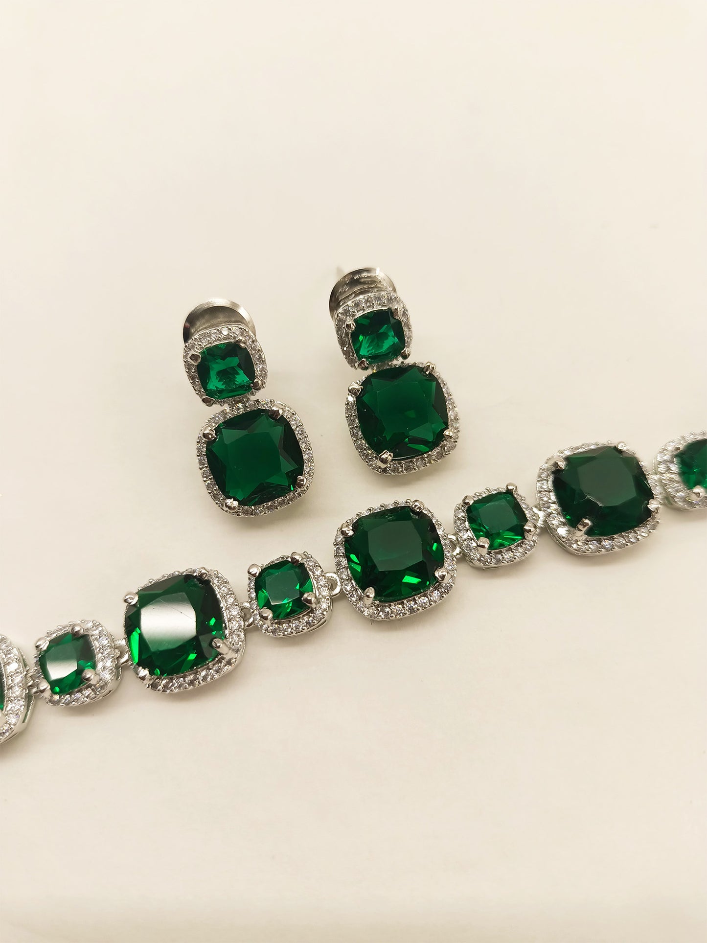 Dikshita Emerald Single Line American Diamond Set