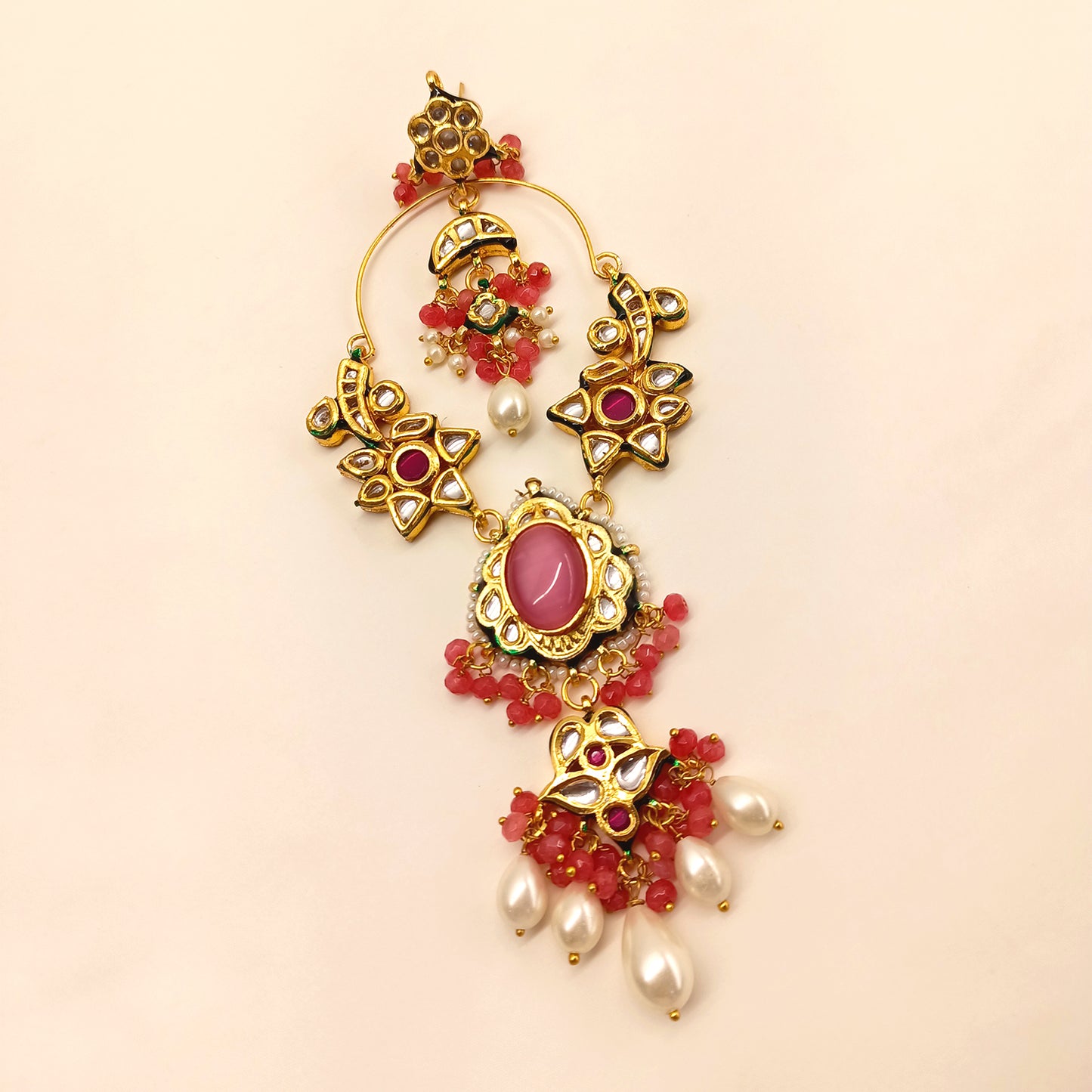 Pragti Long Kundan Earrings With Pink Stone