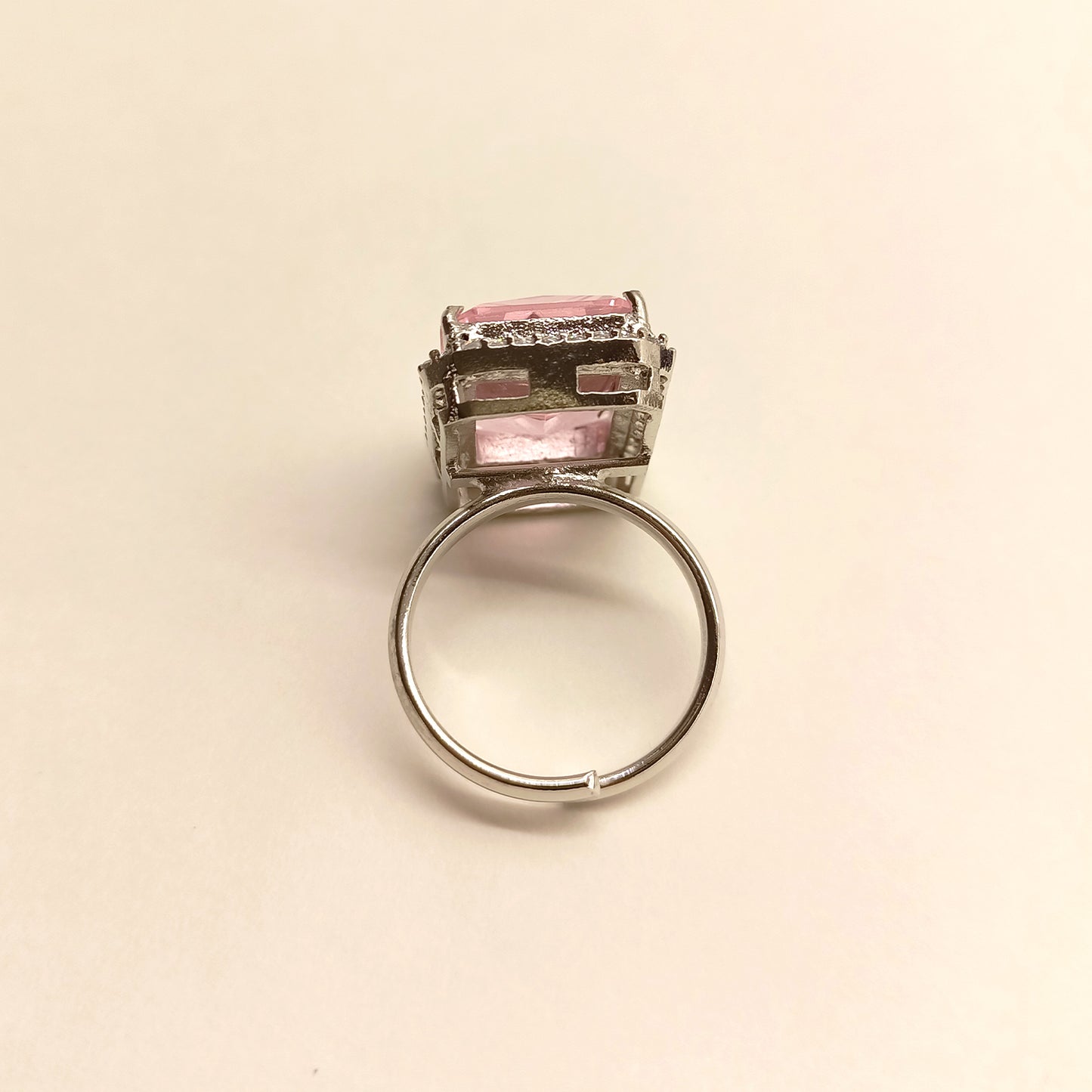Lopa Pink Stone Silver Plated Diamond Ring