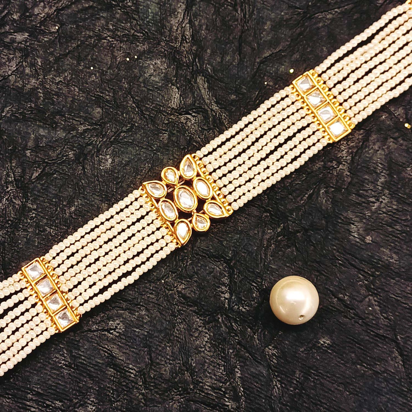 Shilpa White Pearls Gold Plated Kundan Sheesh Phool