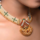 Adrika Rose Pink & Green Stone Temple Work Gold Plated Antique Set