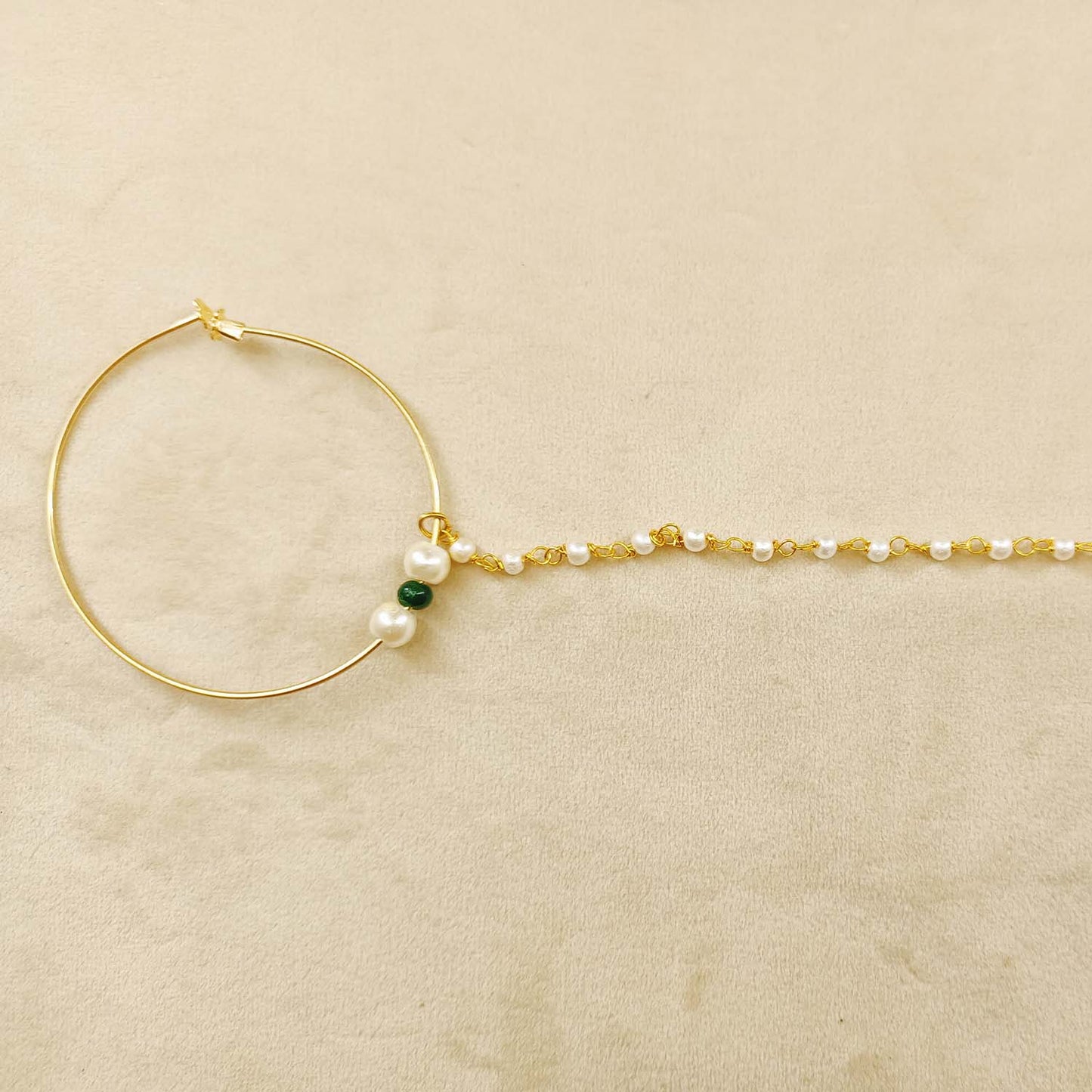Mala Green Pearl Beads Gold Plated Antique Nath