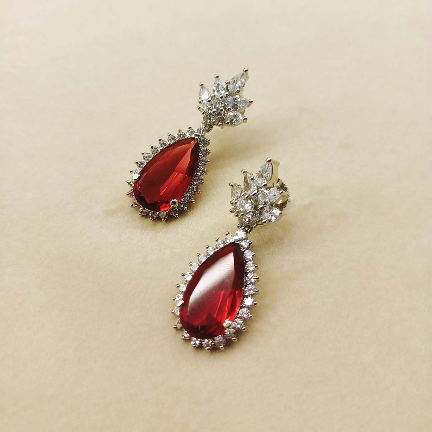 Deepti Ruby Stone And Diamond Silver Plated Earrings