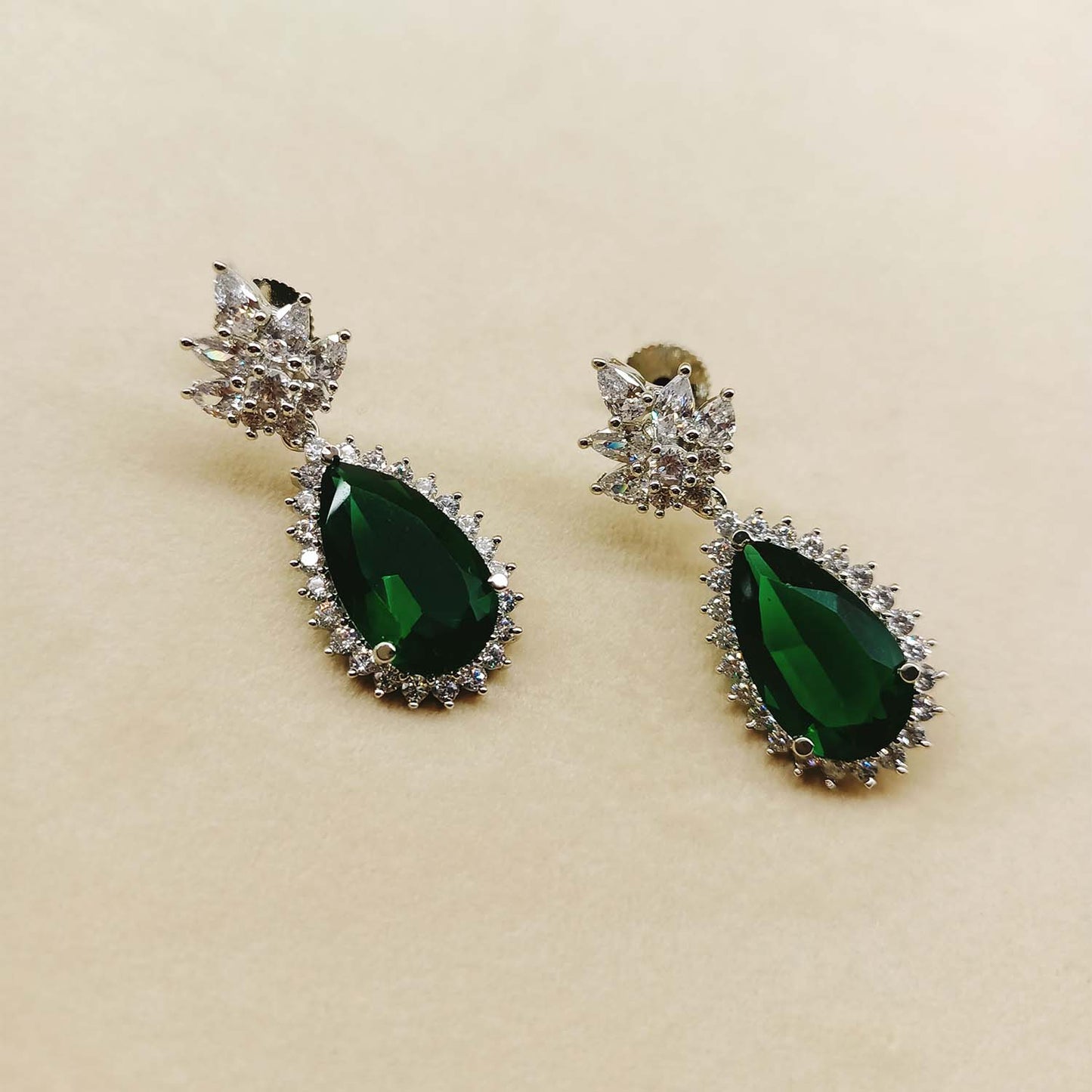 Rahika Fancy Cut Shape Diamond Emerald Earrings