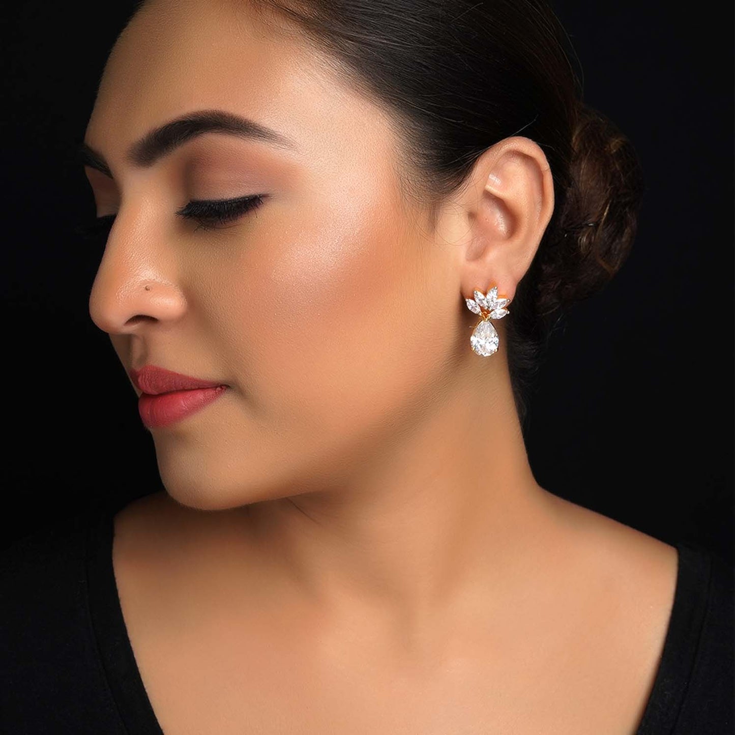 Deepali Fancy Cut Shape Diamond Gold Plated Earrings