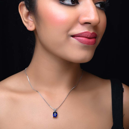 Lina Navy Blue Semiprecious Pendant With Silver Chain