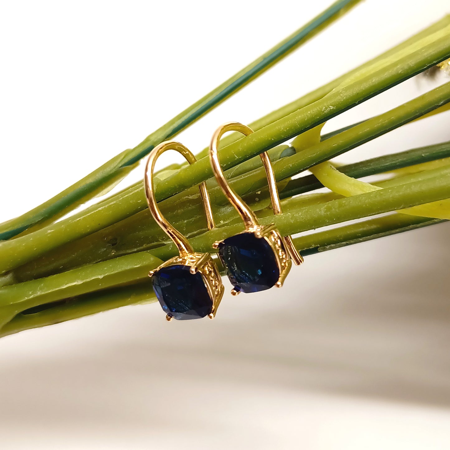 Manasvi Blue Sapphire Stoned Gold Plated Hoops