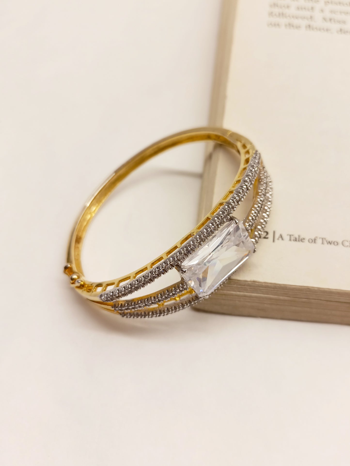 Dhanvi Golden Bracelet With Rectangular Stone