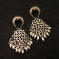 Bhagwati Silver Oxidized Earrings With Pearl Hangings