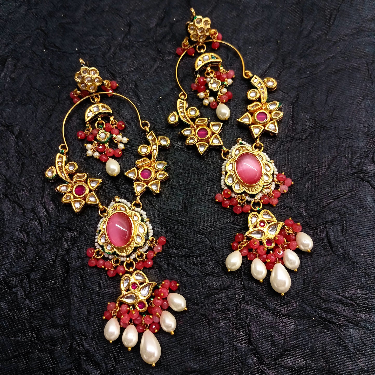 Pragti Long Kundan Earrings With Pink Stone
