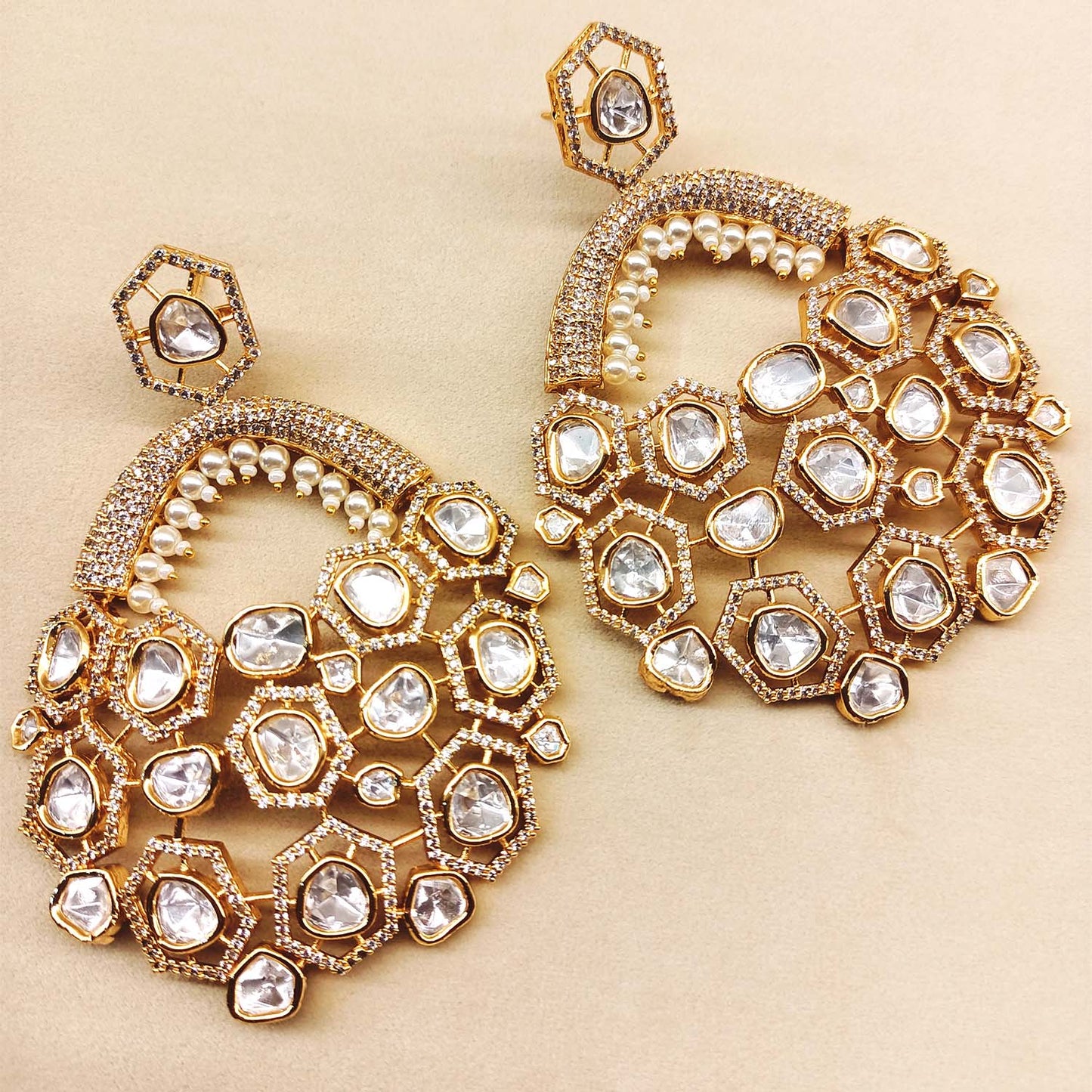 Aasha White Diamond Stone Gold Plated Kundan Earrings