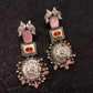 Sadiya Baby Pink And Silver Oxidized Earrings