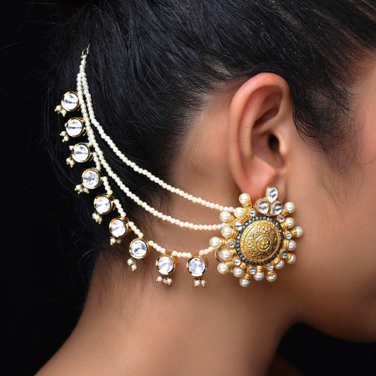 Geetu White Gold Plated Kundan Ear Chain