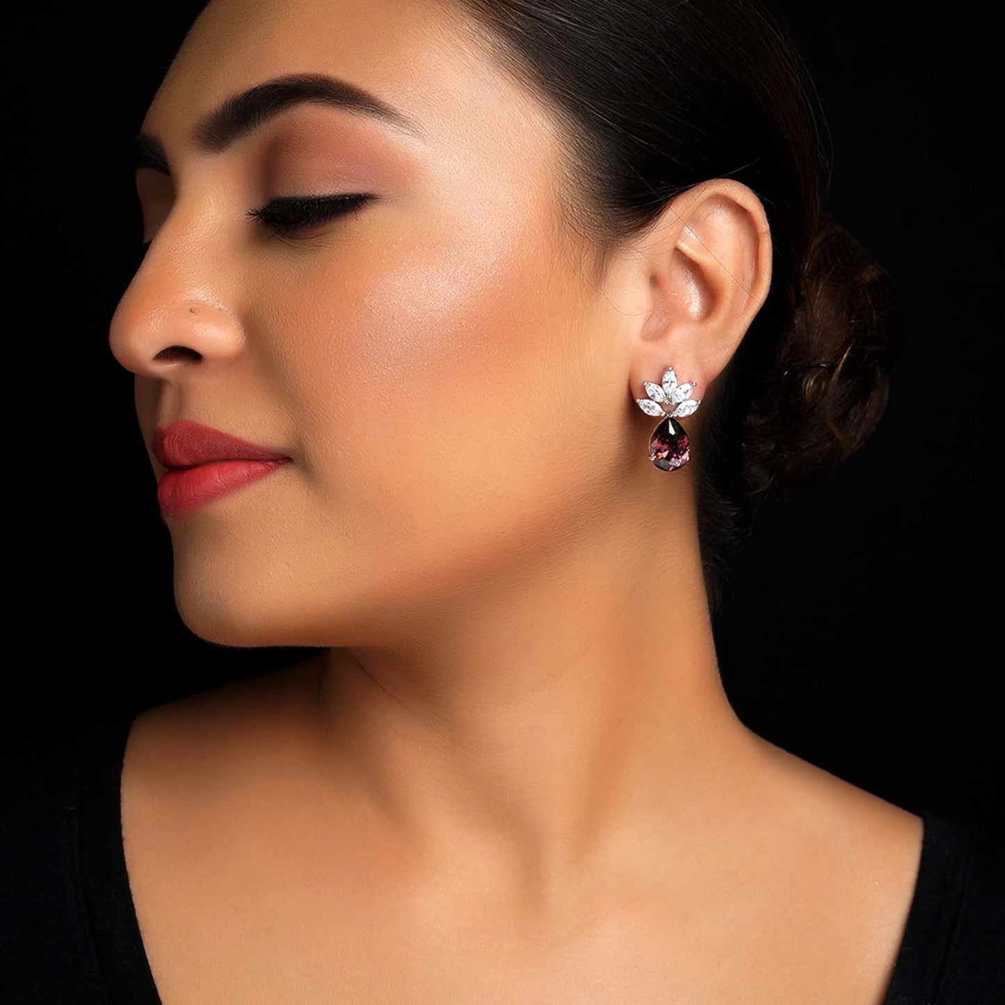 Deepika Fancy Cut Shape Diamond Earrings With Chocolate Stone