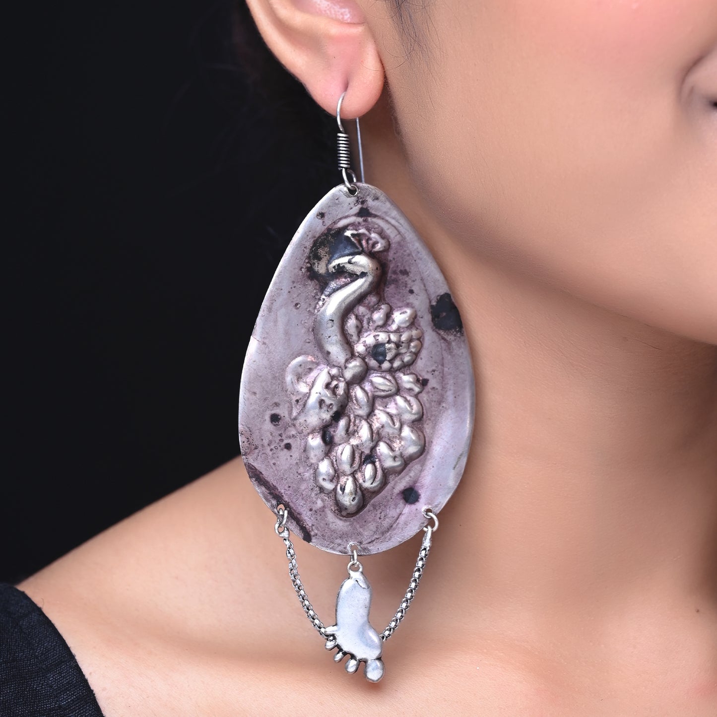 Farnaz Peacock Oxidized Earrings