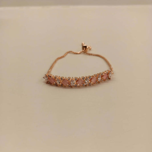 Vasulakshmi Baby Pink Stones Rose Plated Flexible Bracelet