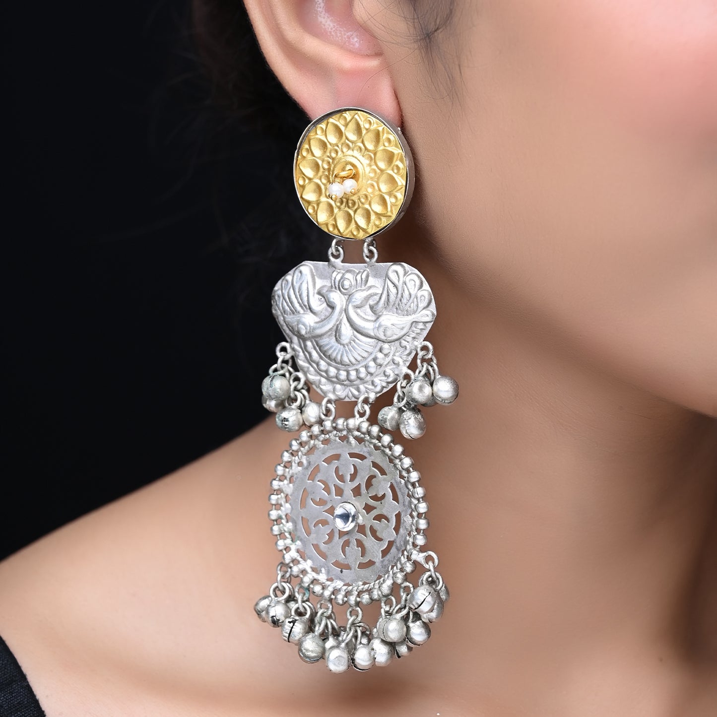 Parmila Silver Oxidized Coin Earrings