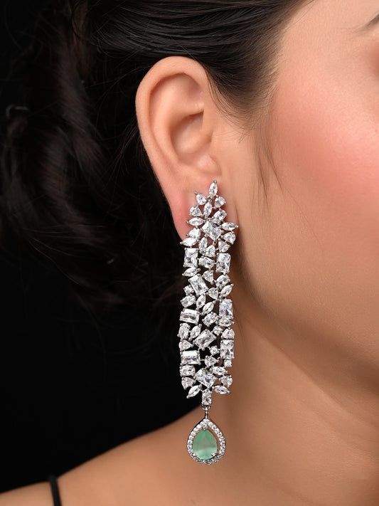 Ghazal Long Silver American Diamond Earrings