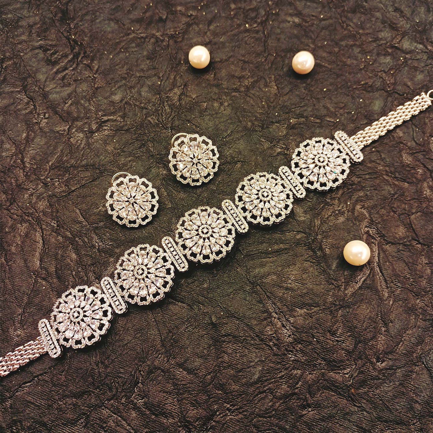Neeshad Diamond Silver Plated Necklace Set